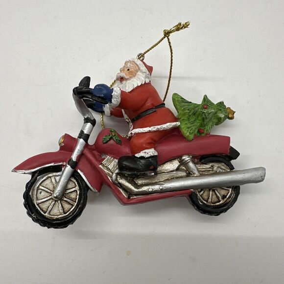 Vintage Motorcycle Riding Santa Christmas Ornament Lot Of 4 Rare Collectors - Picture 7 of 9